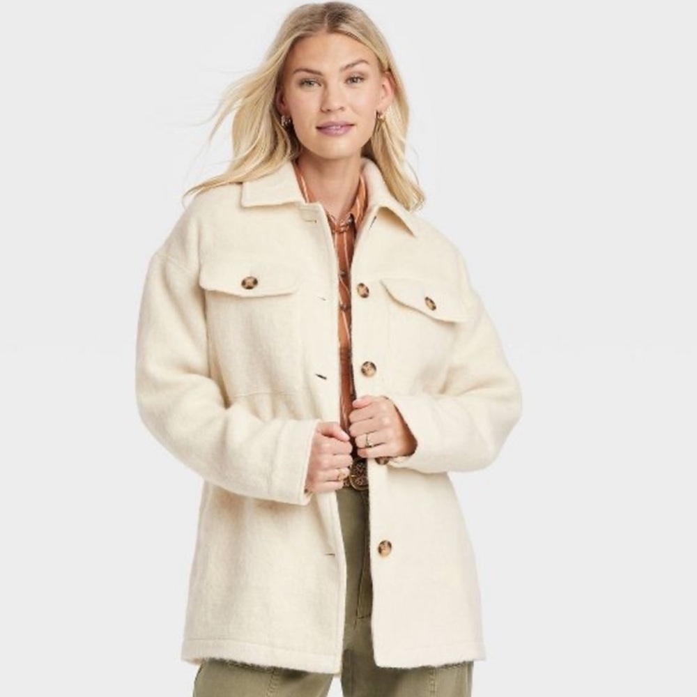 UNIVERSAL THREAD Women's Brushed Shacket, Ivory Size Small